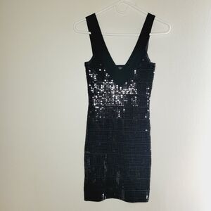 Aqua Sequin Mini little Black Dress Womens Small V-Neck Cocktail Party Club Sexy